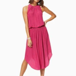Ramy Brook Women's Bright Pink Audrie Smocked Waist Midi Dress Size Medi…